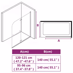 vidaXL Folding Shower Enclosure 2 Panels ESG 120x140cm Bathtub Wall Screen - Additional view 3