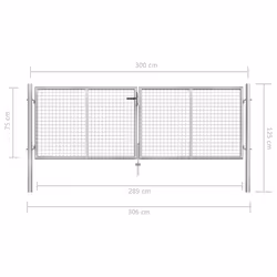 vidaXL Garden Gate Galvanised Steel 306x125cm Silver Outdoor Entrance Door - Additional view 4