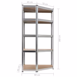 vidaXL Storage Shelf Silver 90x90x180cm Steel and MDF Display Organiser Rack - Additional view 7