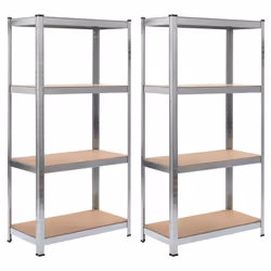 vidaXL 2x Storage Shelves Silver 80x40x160cm Steel and MDF Display Organiser