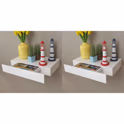 vidaXL 2x Floating Wall Shelves with Drawers White 48cm Hanging Display Unit
