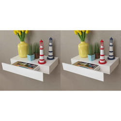 vidaXL 2x Floating Wall Shelves with Drawers White 48cm Hanging Display Unit