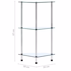 vidaXL 3-Tier Shelf Transparent Tempered Glass 30x30x67cm Bookshelf Showcase - Additional view 4