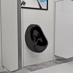vidaXL Wall Hung Urinal with Flush Valve Ceramic Black Wall-mounted Urinal