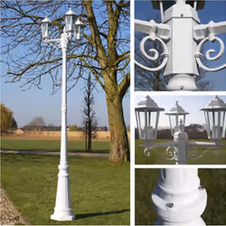 vidaXL Garden Light Post 3-arms 215cm White Outdoor Standing Lantern Lamp - Additional view 6