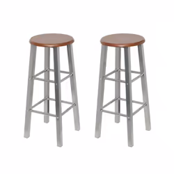 vidaXL 2x Bar Stools Metal with MDF Seat Kitchen Breakfast Barstool Chair