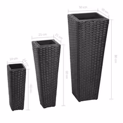 vidaXL 3x Garden Raised Beds Poly Rattan Black Lawn Planters Plant Flower Pots