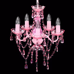 vidaXL Crystal Light 5 Bulbs Pink Home Chandelier Ceiling Lighting Fixture