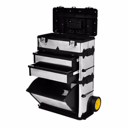 vidaXL 3-Part Rolling Tool Box with 2 Wheels Transport Carrier Organiser Case