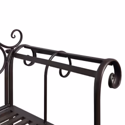 Metal Brown Garden Bench Scroll-patterned Detailing Backrest Weatherproof