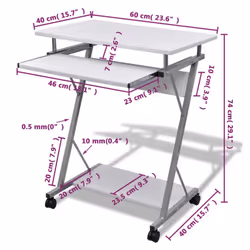vidaXL Compact Computer Desk with Pull-out Keyboard Tray White Office Stand - Additional view 4