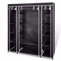 VidaXL 240495, Black, Wardrobe, 12 shelves, 3 door(s), Black, Fabric