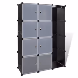 VidaXL 240497, Black, White, Wardrobe, 9 shelves, Plastic, 370 mm, 1150 mm
