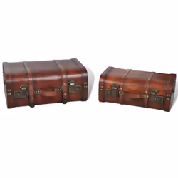 vidaXL 2x Wooden Treasure Chest Vintage Brown Storage Box Ottomans Trunk Bench