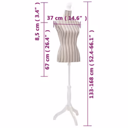 vidaXL Ladies Bust Display Mannequin Linen with Stripes Dressmaker Cloth Model - Additional view 6