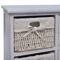 vidaXL Wooden Cabinet 3 Left Weaving Baskets White Storage Organiser Sideboard