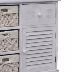 vidaXL Wooden Cabinet 3 Left Weaving Baskets White Storage Organiser Sideboard