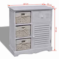 vidaXL Wooden Cabinet 3 Left Weaving Baskets White Storage Organiser Sideboard - Additional view 5