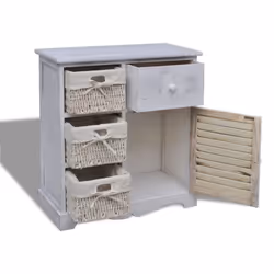 vidaXL Wooden Cabinet 3 Left Weaving Baskets White Storage Organiser Sideboard - Additional view 6