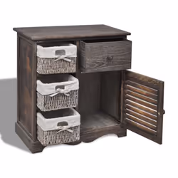 vidaXL Wooden Cabinet 3 Left Weaving Baskets Brown Storage Organiser Sideboard