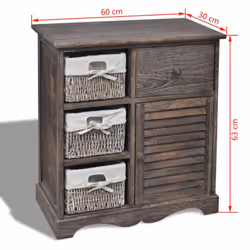 vidaXL Wooden Cabinet 3 Left Weaving Baskets Brown Storage Organiser Sideboard - Additional view 5