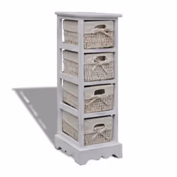 vidaXL Wooden Storage Rack 4 Weaving Baskets White Drawer Cabint Shelving Unit