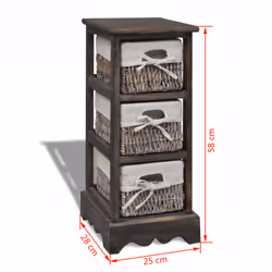 vidaXL Wooden Storage Rack 3 Weaving Baskets Brown Drawer Cabint Shelving Unit - Additional view 4