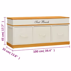 vidaXL Solid Paulownia Wood Storage Bench 100cm Entryway Trunk Seat Organiser - Additional view 10