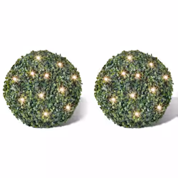 vidaXL 2x Topiary Ball 27cm Artificial Leaf with Solar LED String Fake Plant