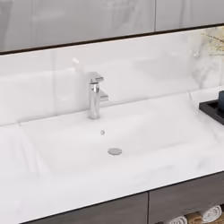 vidaXL Ceramic Basin Rectangular White with Faucet Hole 60x46cm Bathroom Sink