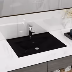 vidaXL Ceramic Basin Rectangular Black with Faucet Hole Bathroom Washroom Sink