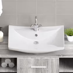 vidaXL Ceramic Basin Rectangular with Overflow & Faucet Hole Bathroom Sink - Additional view 6