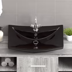 vidaXL Ceramic Basin Rectangular Black with Overflow Faucet Hole Bathroom Sink
