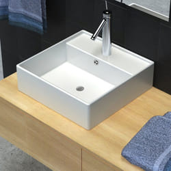 vidaXL Ceramic Basin Square with Overflow Faucet Hole 41x41cm Bathroom Sink