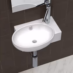 vidaXL Ceramic Sink Basin Faucet & Overflow Hole Bathroom White Oval Fixture