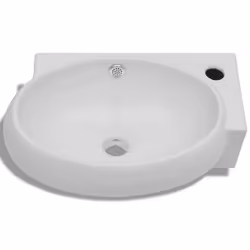 vidaXL Ceramic Sink Basin Faucet & Overflow Hole Bathroom White Oval Fixture