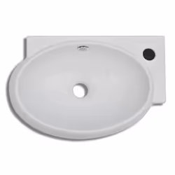vidaXL Ceramic Sink Basin Faucet & Overflow Hole Bathroom White Oval Fixture