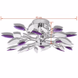 vidaXL Ceiling Lamp White & Purple Acrylic Crystal Leaf Arms 3 E14 Bulbs Light - Additional view 4