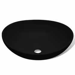 vidaXL Ceramic Basin Oval Black 40x33x13.5cm Bathroom Sink Countertop Fixture