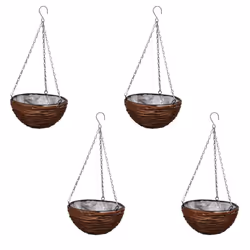 Garden Patio Hanging Willow Basket Flower Planter with Chain / Liner 4 pcs