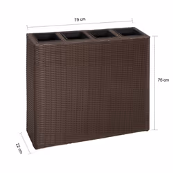 vidaXL Garden Raised Bed with 4 Pots Poly Rattan Brown Lawn Flower Box Planter