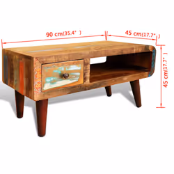vidaXL Coffee Table with Curved Edge 1 Drawer Reclaimed Wood Home Furniture