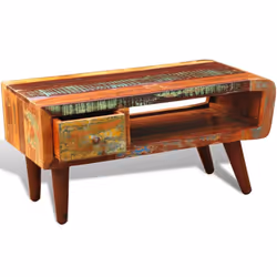 vidaXL Coffee Table with Curved Edge 1 Drawer Reclaimed Wood Home Furniture - Additional view 4