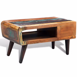 vidaXL Coffee Table with Curved Edge 1 Drawer Reclaimed Wood Home Furniture - Additional view 5