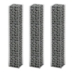vidaXL 3x Gabions Garden Wall Stone Galvanised Wire 25x25x150cm Basket Cage