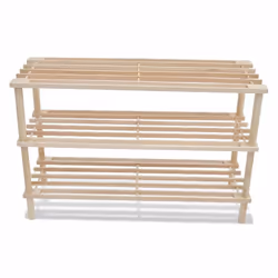 vidaXL 2x Solid Fir Wood 3-Tier Shoe Racks Footwear Organiser Storage Holder - Additional view 2