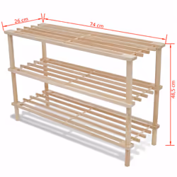 vidaXL 2x Solid Fir Wood 3-Tier Shoe Racks Footwear Organiser Storage Holder - Additional view 4