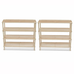 vidaXL 2x Solid Fir Wood 4-Tier Shoe Racks Footwear Organiser Storage Holder