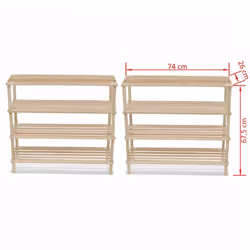 vidaXL 2x Solid Fir Wood 4-Tier Shoe Racks Footwear Organiser Storage Holder - Additional view 4