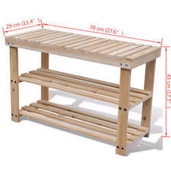 vidaXL Solid Fir Wood 2-in-1 Shoe Rack with Bench Top Footwear Organiser Stand